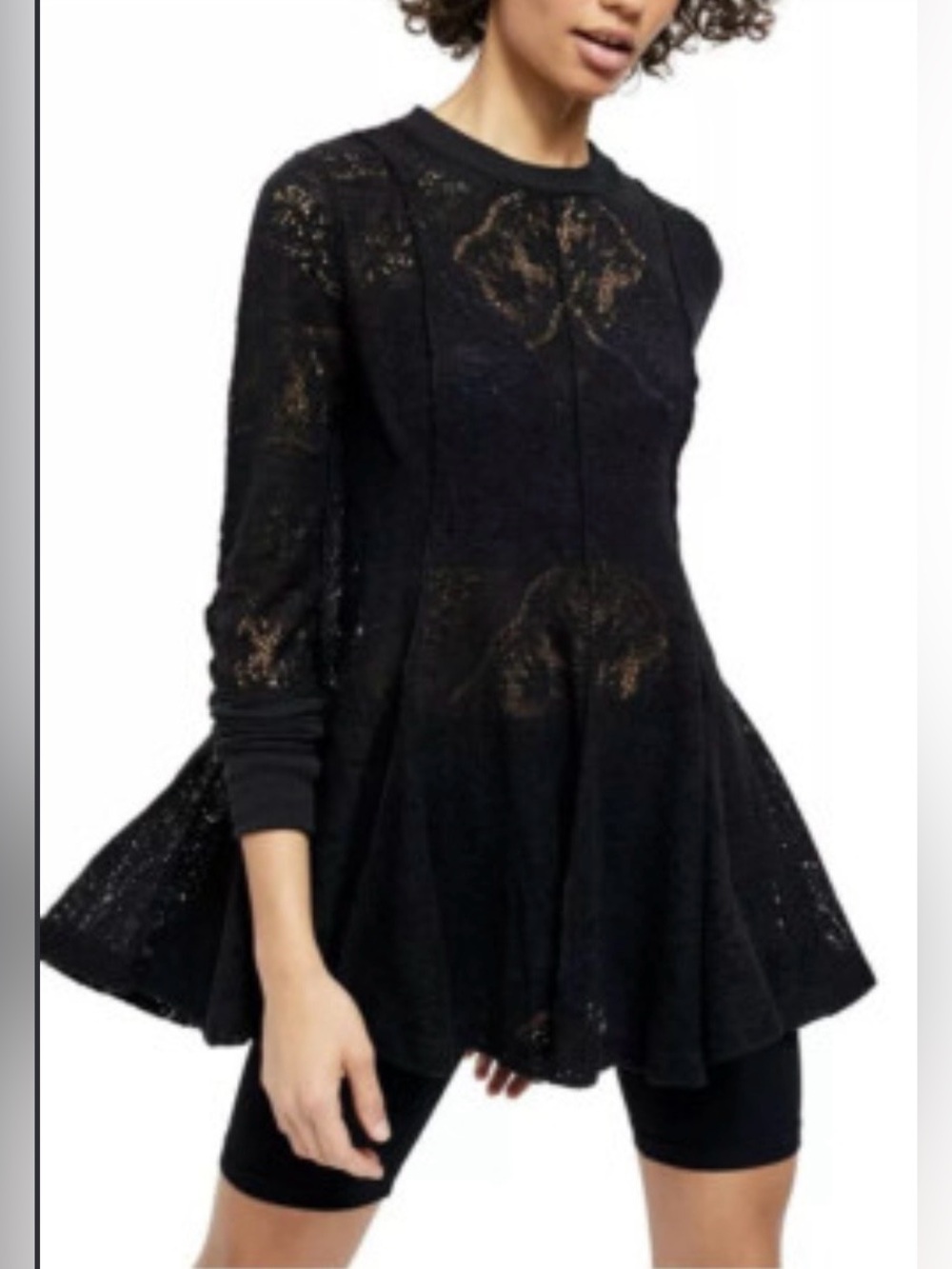 NWT Free People Coffee in the Morning Black Knit Tunic Top Size Medium